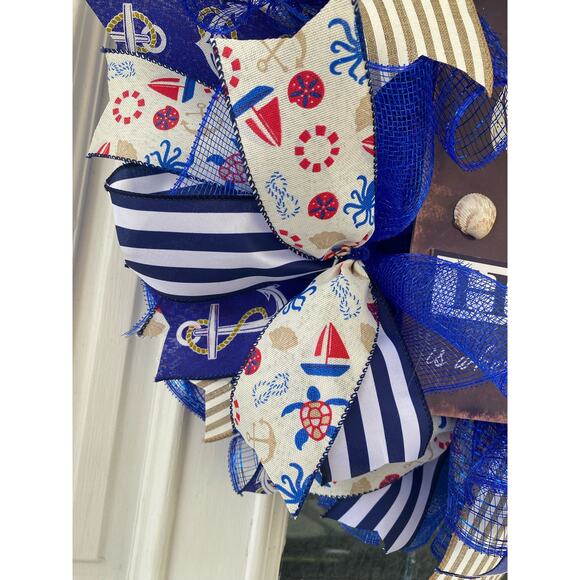 Nautical Wreath “Home Where the Anchor Drops” Coastal Front Door Decor, Handmade - Picture 5 of 9